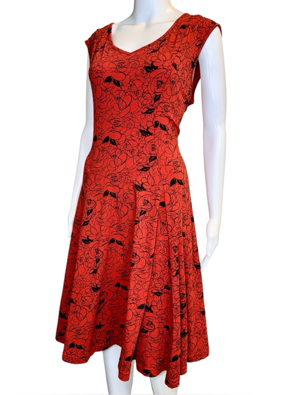 NWT Effie's Heart Dress XL Fit and Flare Midi Rose Print 🌹 Retro Rockabilly